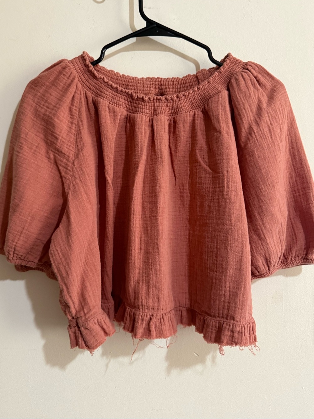 Universal Thread Rust Pink Smocked Neck Peasant Blouse